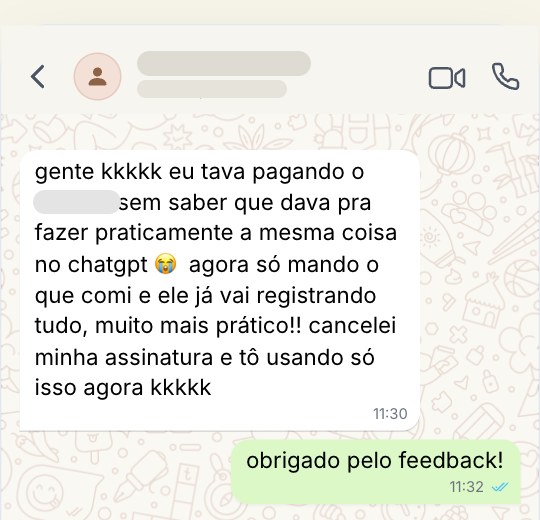 Cliente conta que pagava um app de dieta, cancelou a assinatura e agora só manda o que comeu para o ChatGPT.